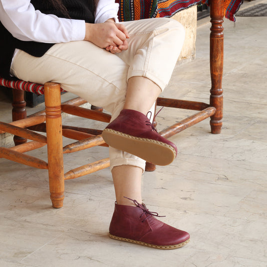 Burgundy Oxford Boots Women's-Nefes Shoes
