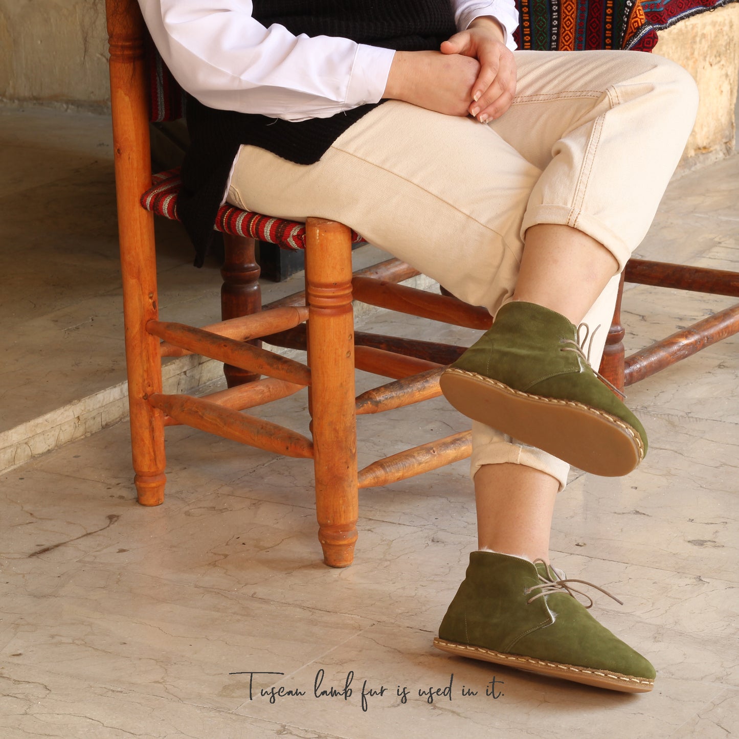 Handmade Green Nubuck Shearling Oxford Leather Barefoot Boots