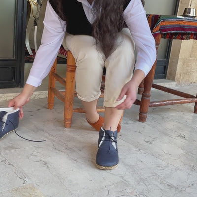 Barefoot Grounding Ankle Boots Navy Blue Women
