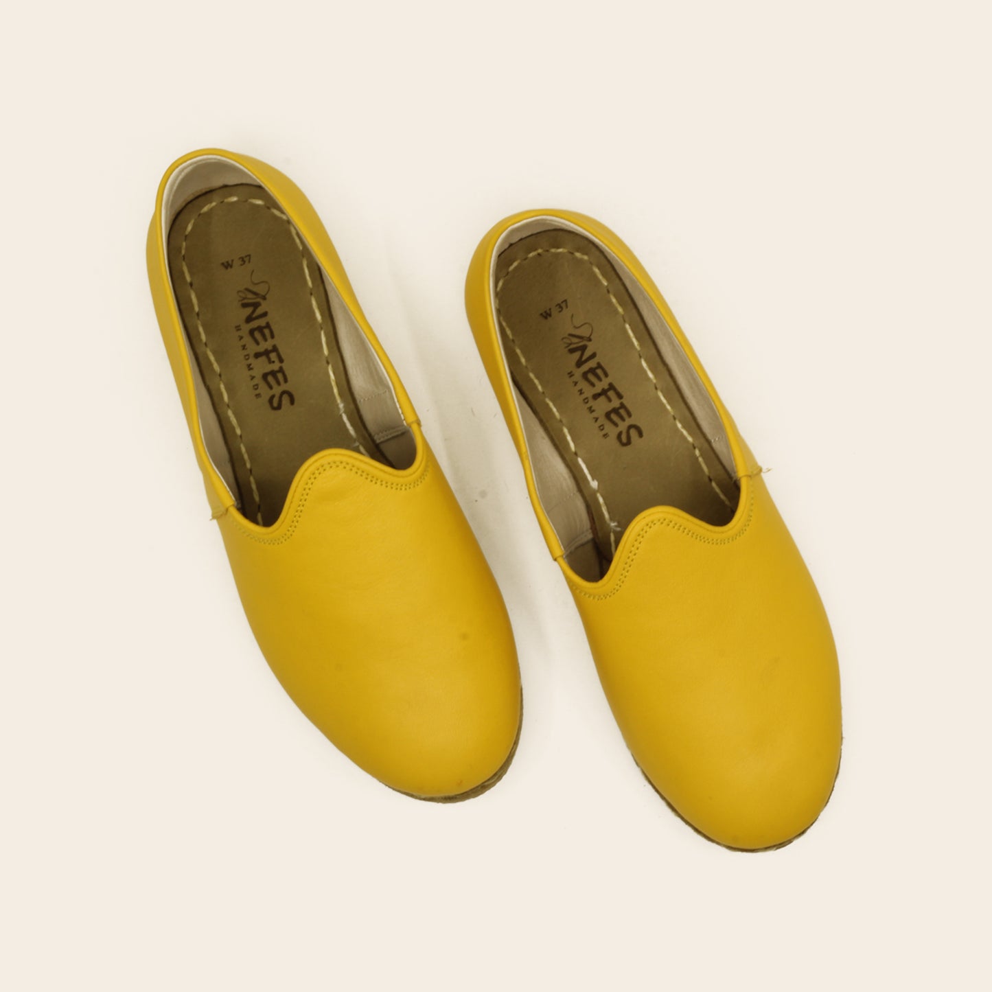 Yellow Leather Handmade Shoes For Women Rubber Sole - Nefes Shoes