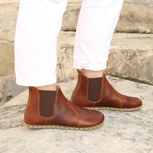 Chelsea Boots Handmade Brown Barefoot for Men-Nefes Shoes