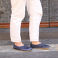 Women's Genuine Crazy Navy Blue Leather Barefoot Loafers