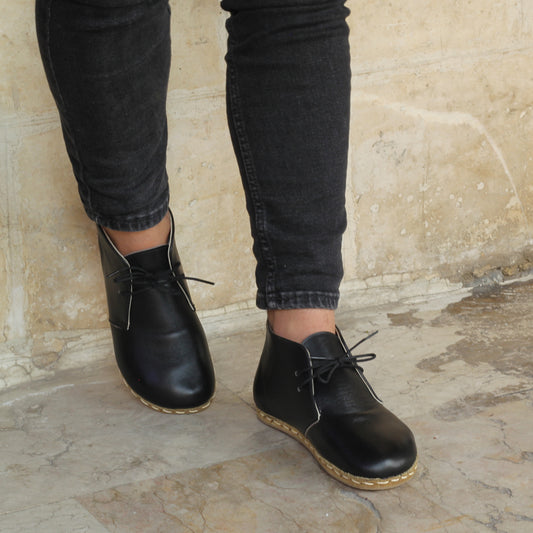 Men's Handmade Barefoot Boot - Classic Black Leather Zero Drop