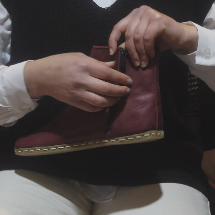 Barefoot Boots for Men with Zipper Burgundy