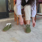 Shearling oxford ankle barefoot boots - Green Nubuck - Zero Drop - Rubbes Sole