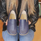 Handmade Navy Blue Leather Barefoot Moccasins for Women
