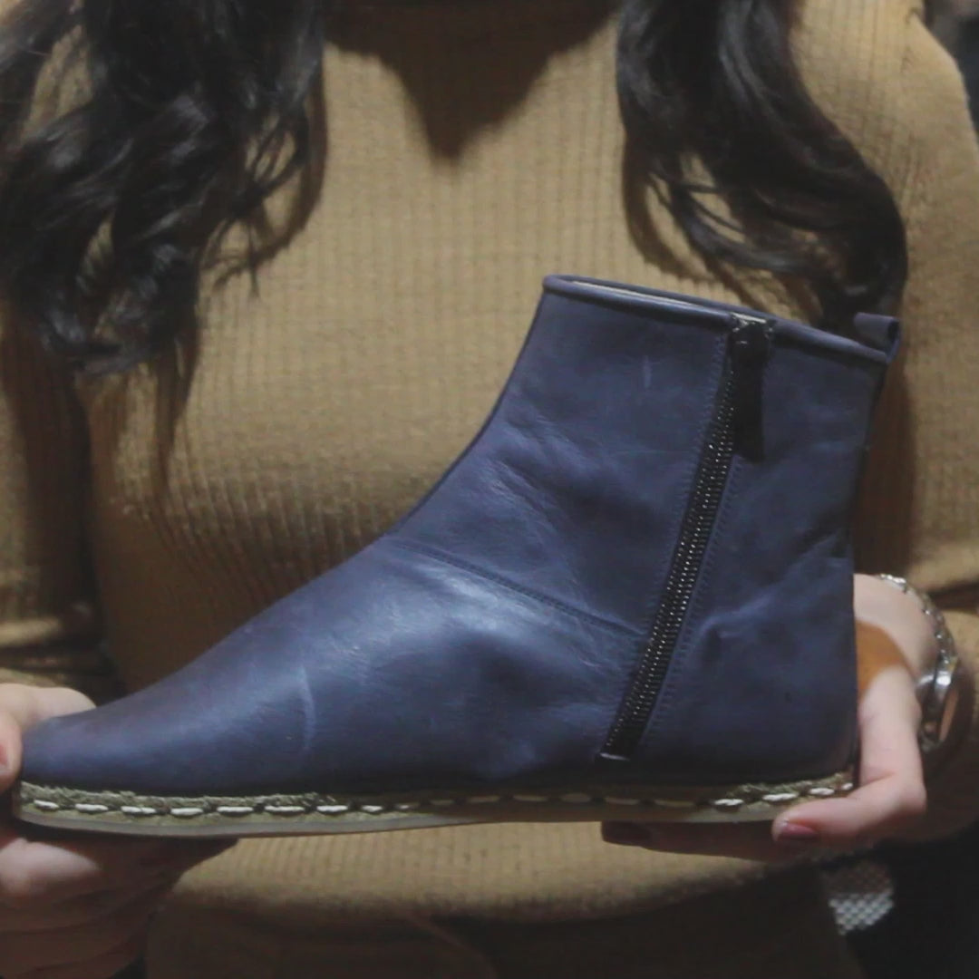 Navy blue leather boots womens Clearance