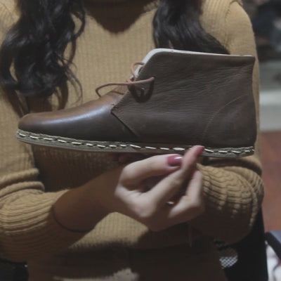 Brown Oxford Boots Women's Lace-up