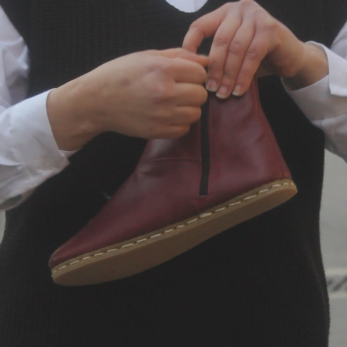 Barefoot Walking Leather Boots Men's Burgundy