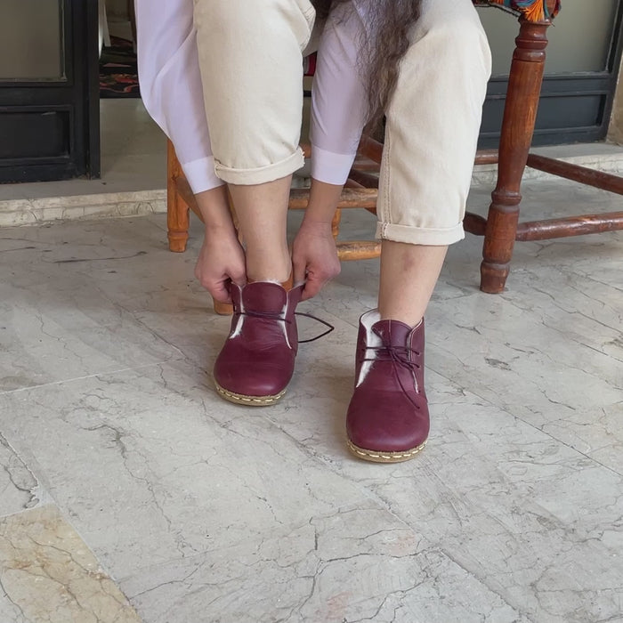 Barefoot Grounding Ankle Boots Burgundy Women