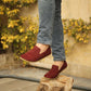 Men Barefoot Shoes, Handmade, Claret Red Nubuck Leather, Modern Copper Rivet