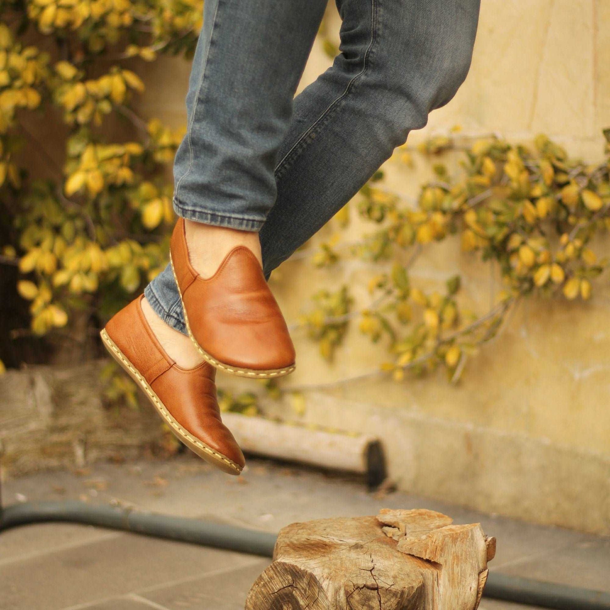 Antique Brown Leather Loafers for Men | Handmade Slip-On Shoe – Nefes