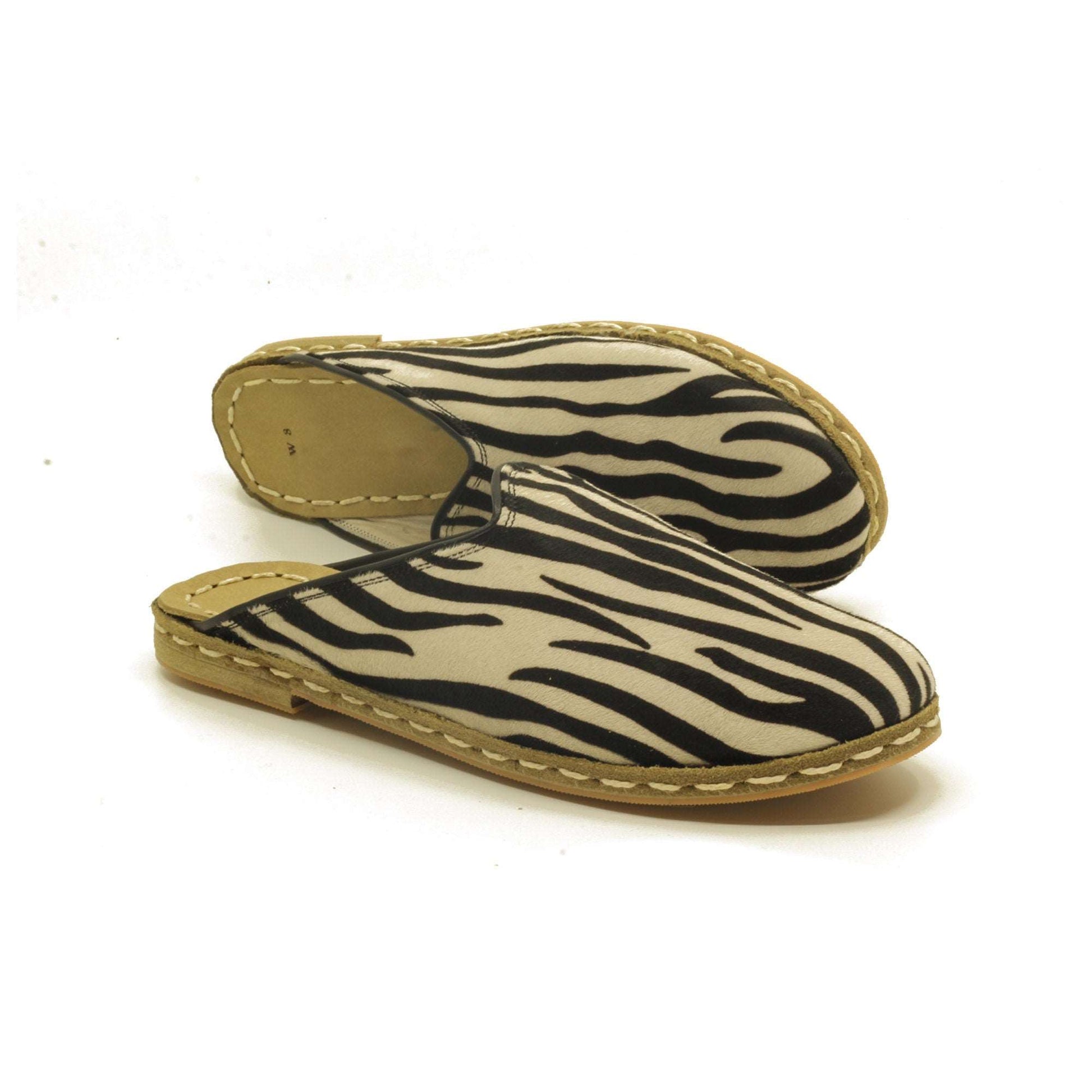 men's zebra print fur leather slippers handmade outdoor spring summer – nefesshoes