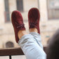 Men Barefoot Shoes, Handmade, Claret Red Nubuck Leather, Laced Oxford Copper Rivet