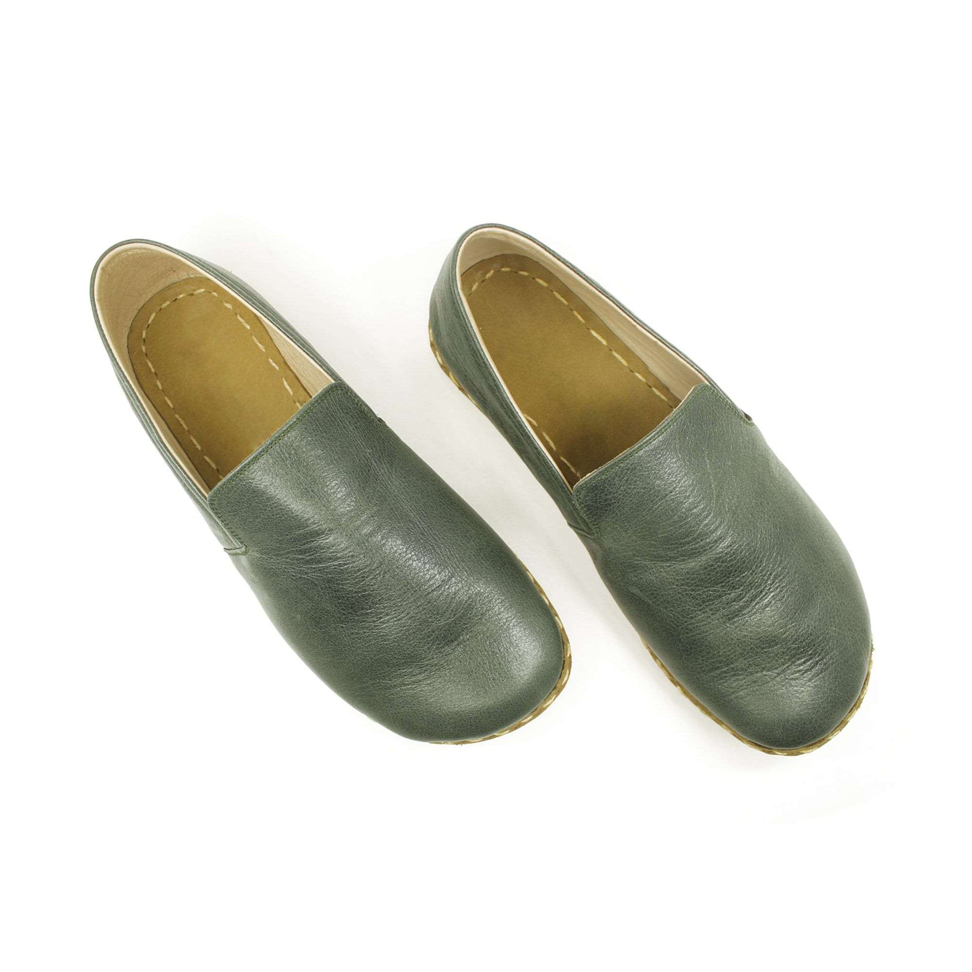 Men Barefoot Shoes, Handmade, Toledo Green Leather, Modern Copper Rivet