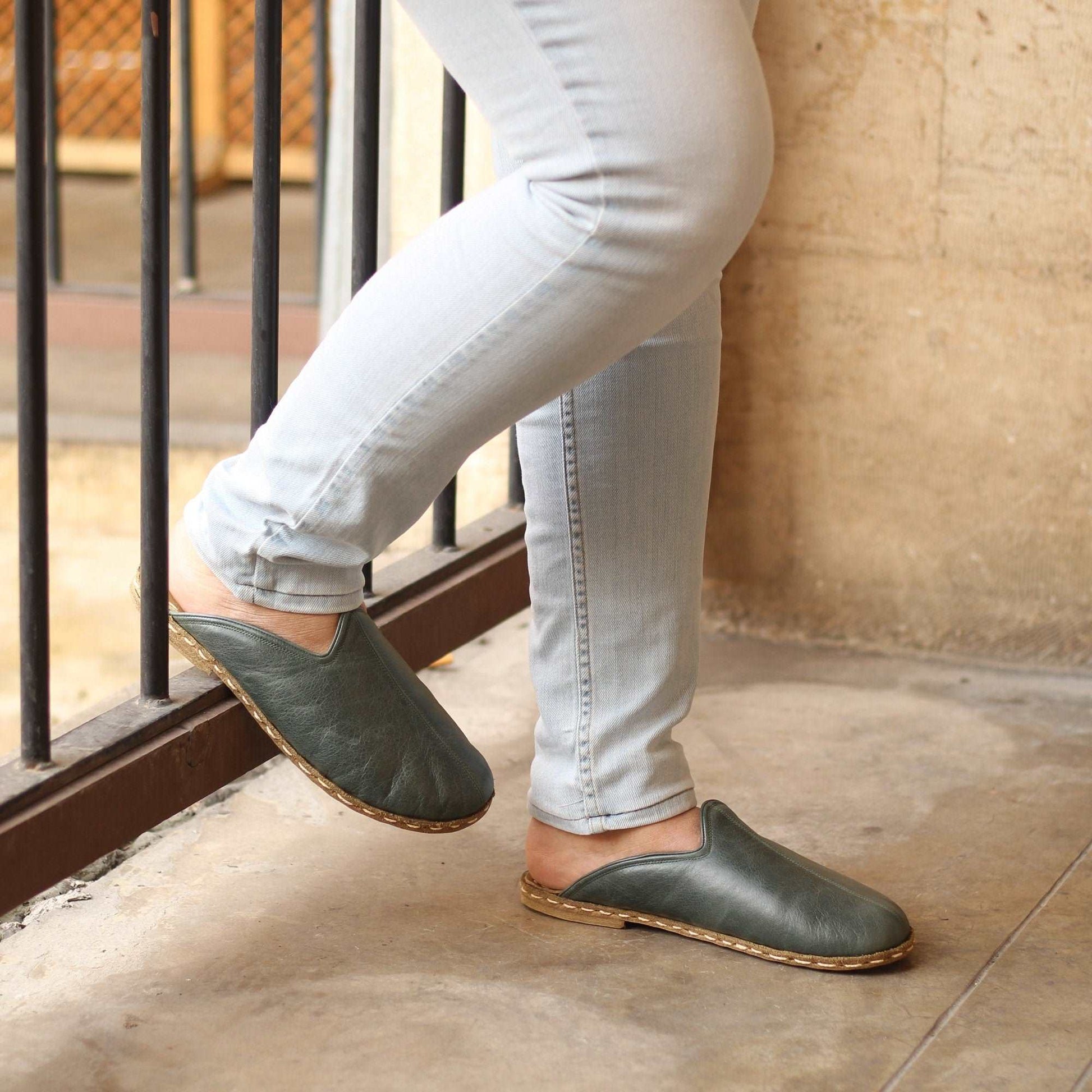 Womens Leather Bottom Slippers Handmade Barefoot - Nefes Shoes