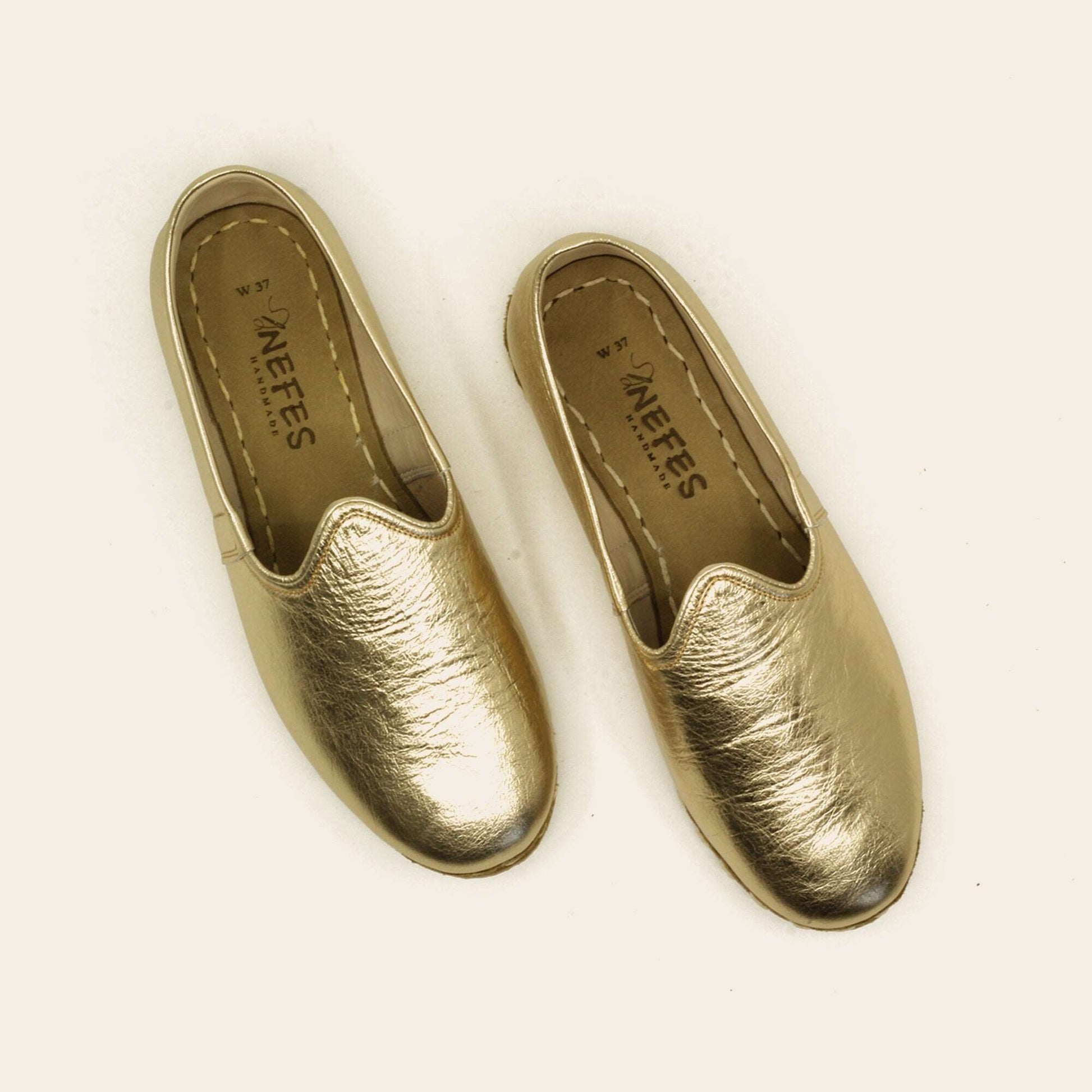 Women Shoes Handmade  Shiny Gold Leather Yemeni Rubber Sole