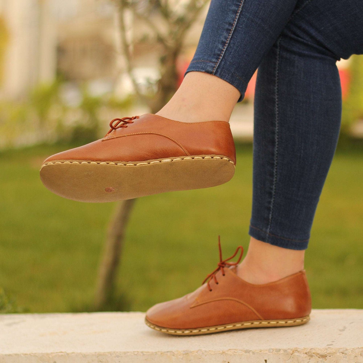 Women, Barefoot Shoes, Handmade, Antique Brown Leather, Laced Copper Rivet