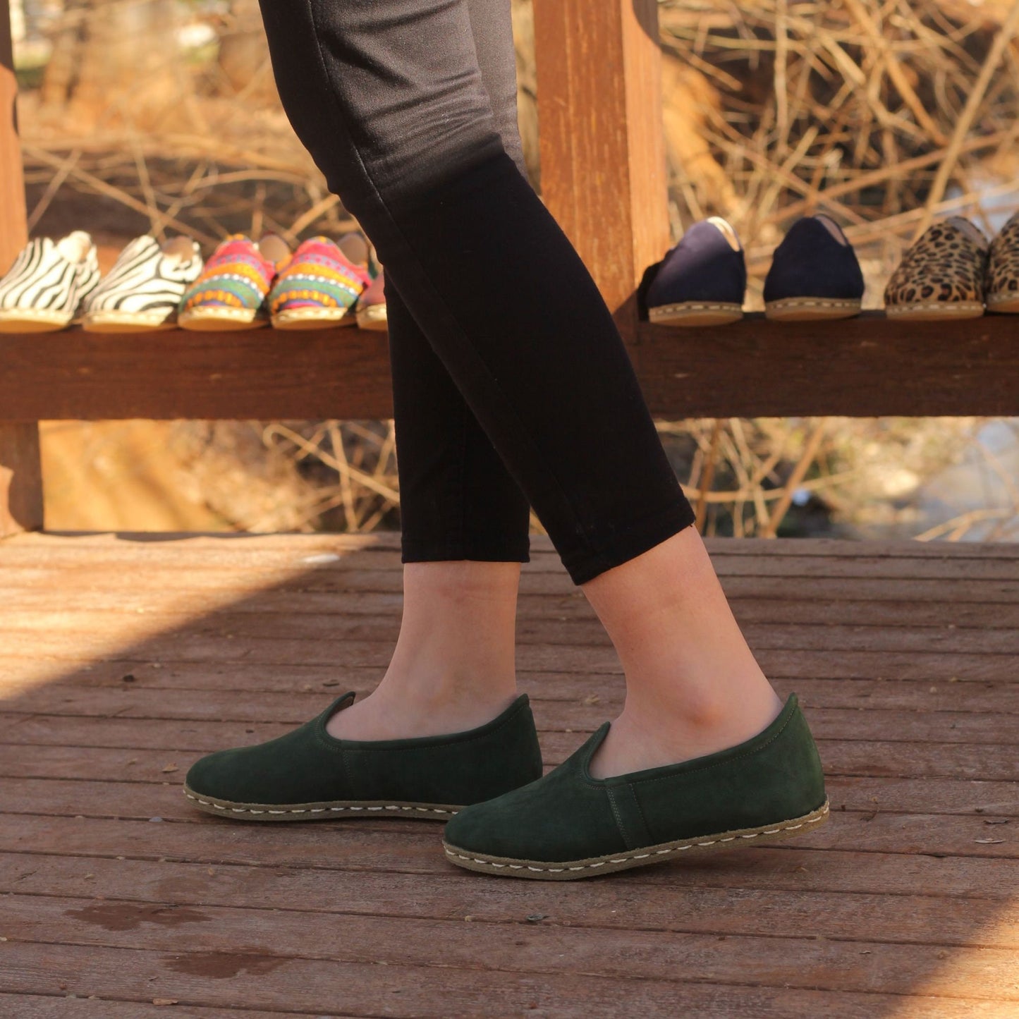 Women Shoes Handmade Green Nubuck Leather Turkish Yemeni Rubber Sole