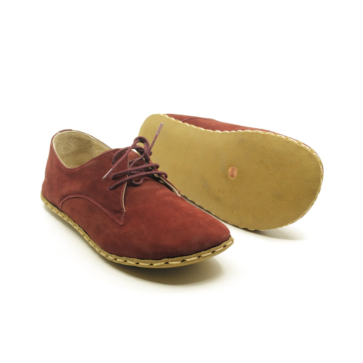 Men's Claret Red Nubuck Barefoot Laced Shoes - Nefes Crafted