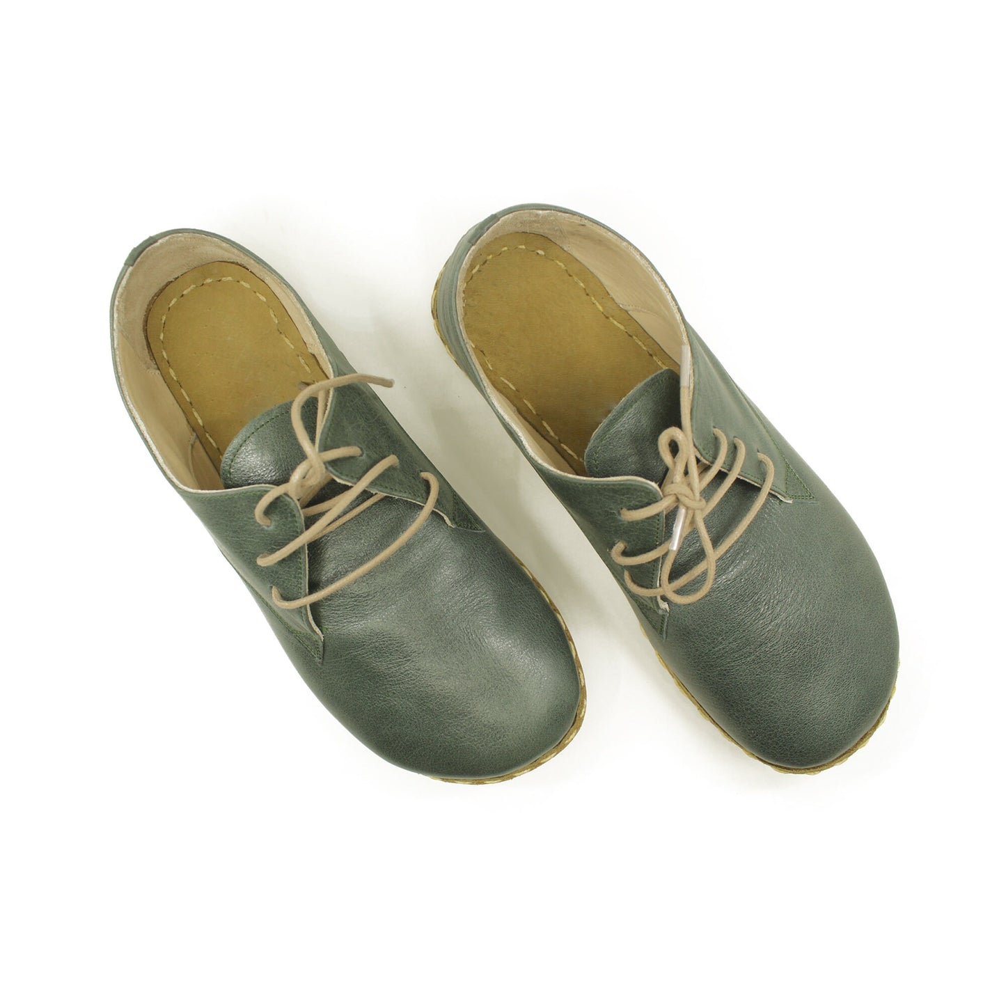 Men Barefoot Oxford Green Shoes-  Handmade