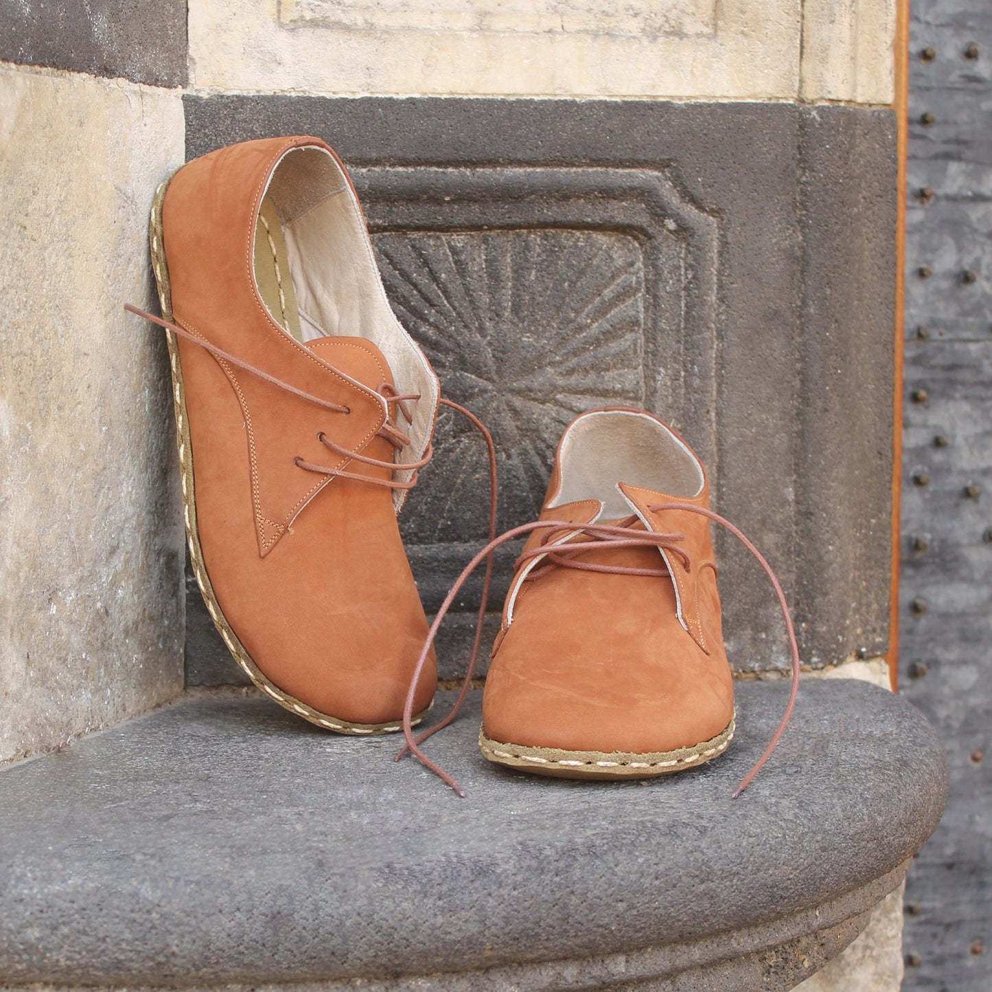 Men Barefoot Oxford Orange Nubuck Shoes-  Handmade