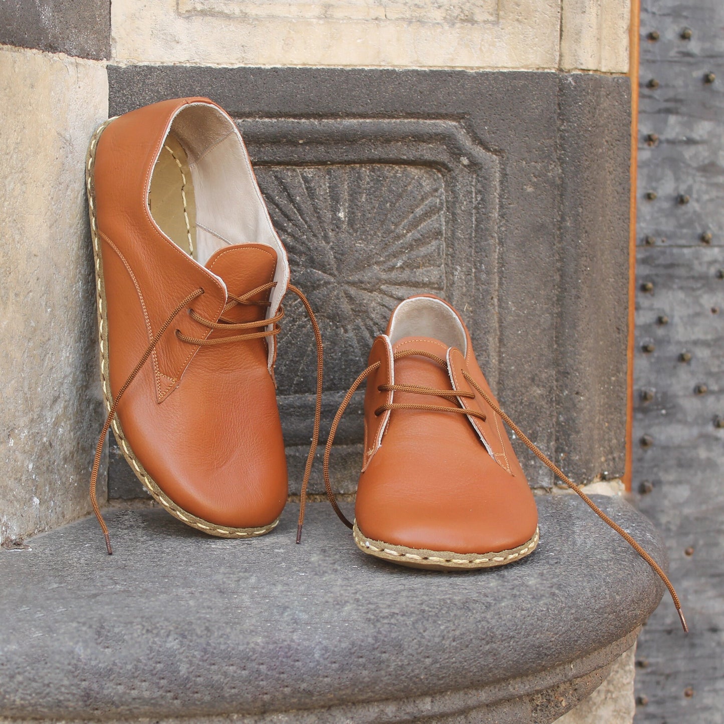 Men Barefoot Oxford Antique Brown Shoes-  Handmade