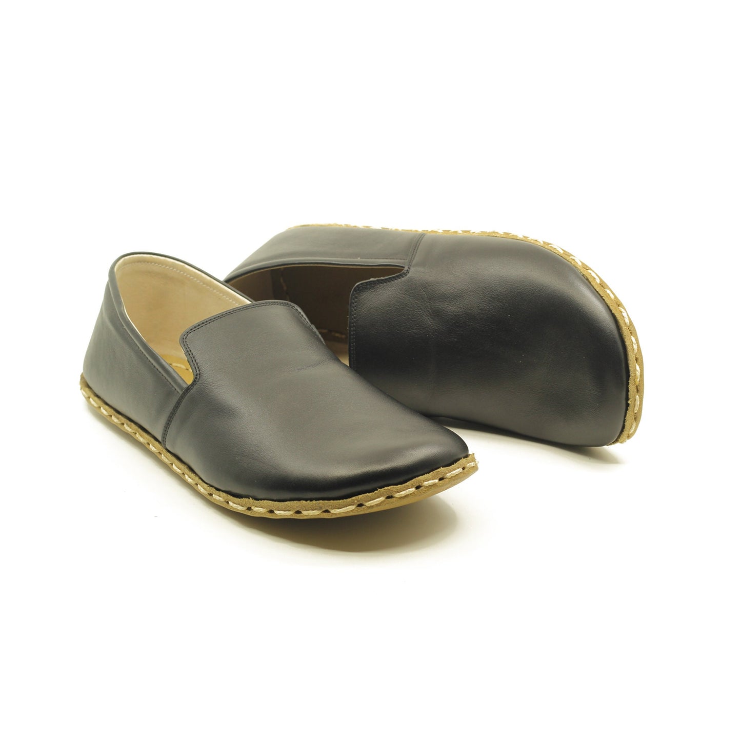 Handmade Zero Drop Groom Shoes in Black Leather