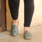Sheepskin slippers - Winter Slippers - Barefoot Slipper - Close Toed Slippers - Toledo Green Leather - Copper Rivet - For Women