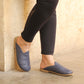 Sheepskin slippers - Winter Slippers - Barefoot Slipper - Close Toed Slippers - Navy Blue Leather - Copper Rivet - For Women