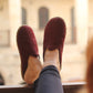Barefoot - close toed slippers - Claret Red Nubuck Leather - Winter Slippers - For Women
