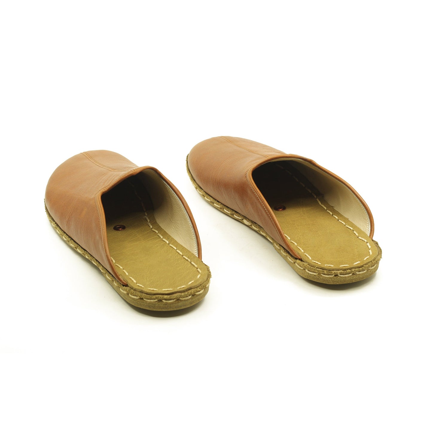 Barefoot - close toed slippers - Antique Brown Leather - Winter Slippers - Copper Rivet - For Women