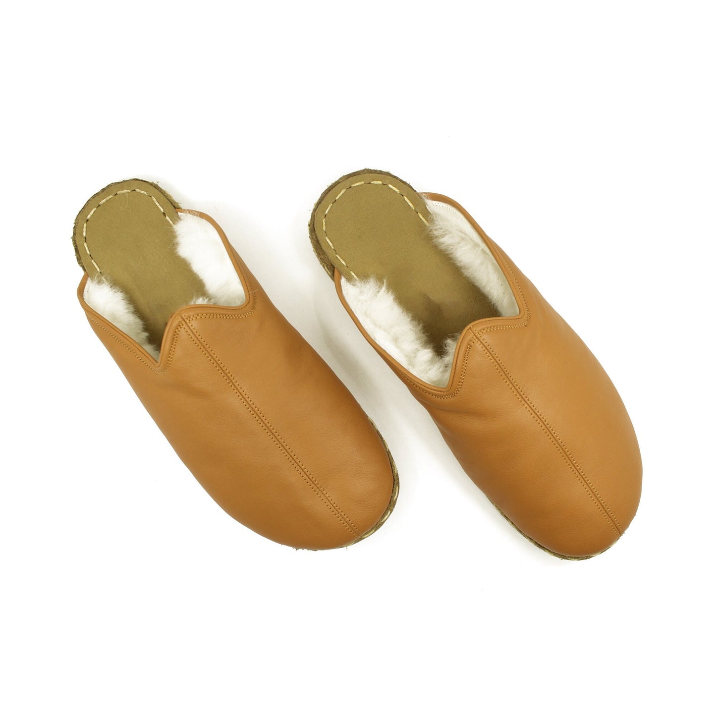 Sheepskin slippers - Winter Slippers - Barefoot Slipper - Close Toed Slippers - Light Brown Leather - Copper Rivet - For Women