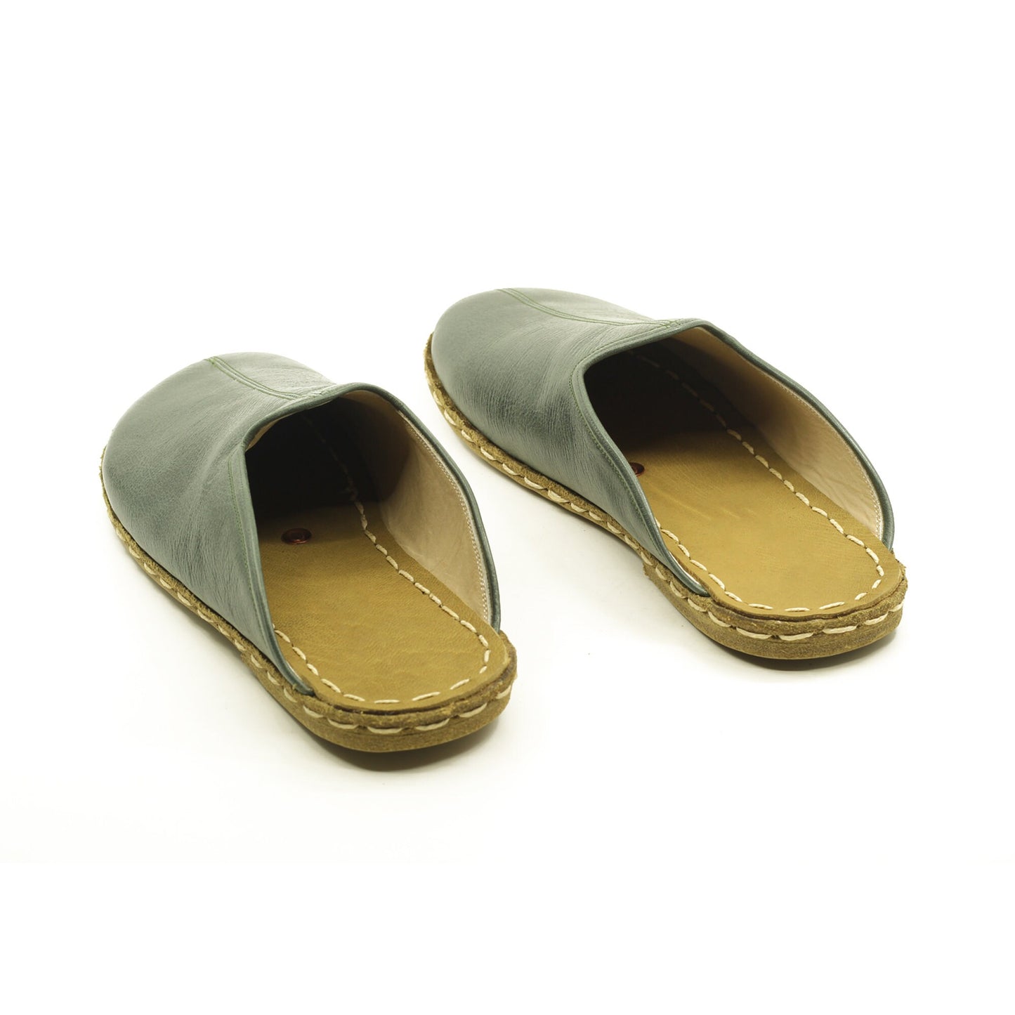 Winter Indoor Barefoot Green Leather Slippers Mens - Nefes Shoes