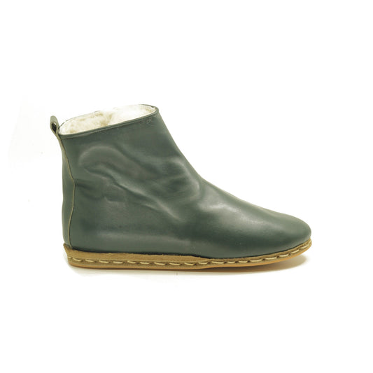 Women's Boot, Real Tuscan Fur Inside, All Leather, Shine Green