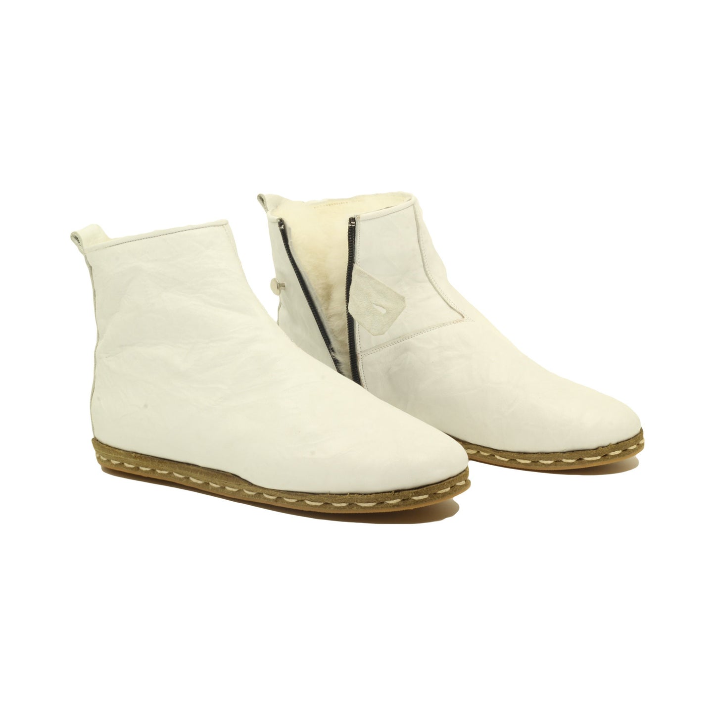 Women's Boot, Real Tuscan Fur Inside, All Leather. White