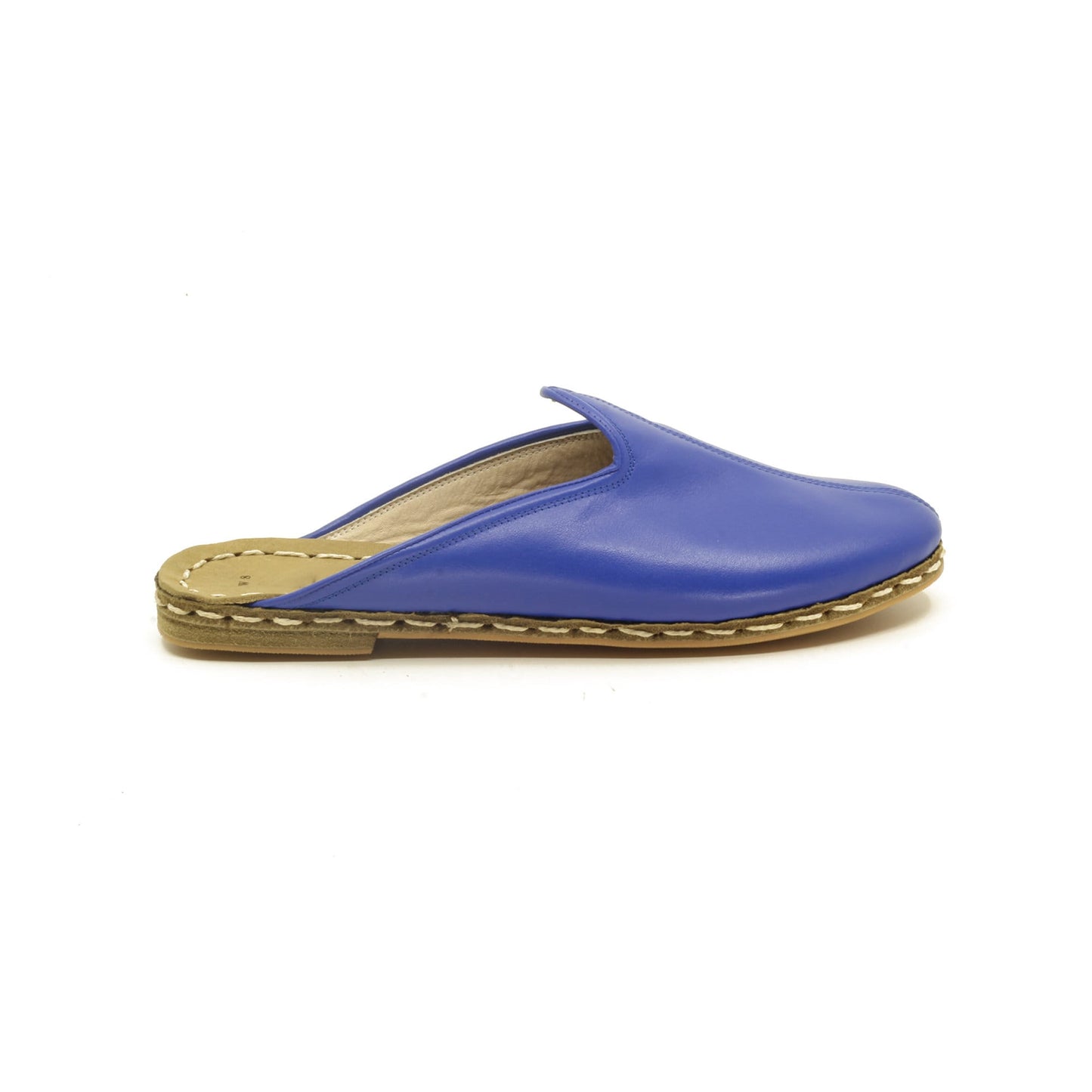 Close Toed Slippers - Blue Leather - Winter Slippers - Rubber Sole - For Women