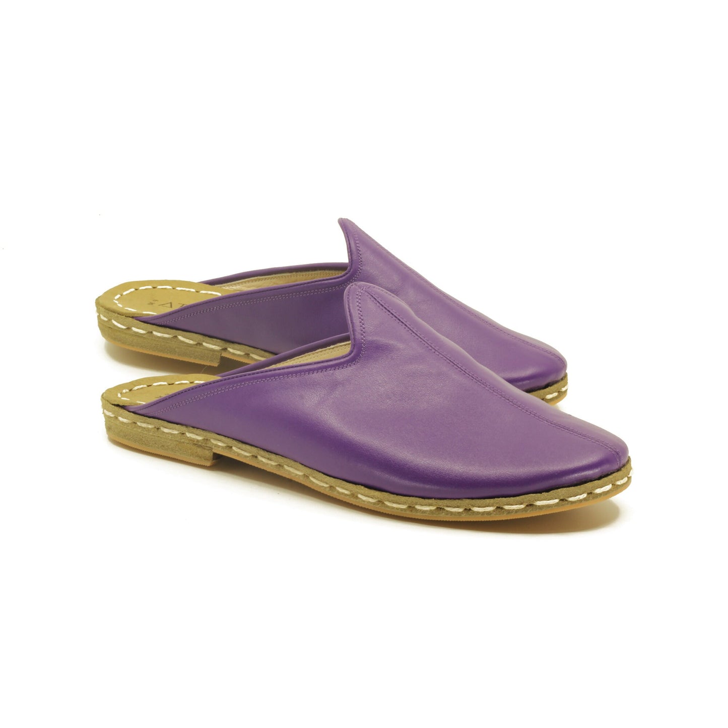 Close Toed Slippers - Purple Leather - Winter Slippers - Rubber Sole - For Women