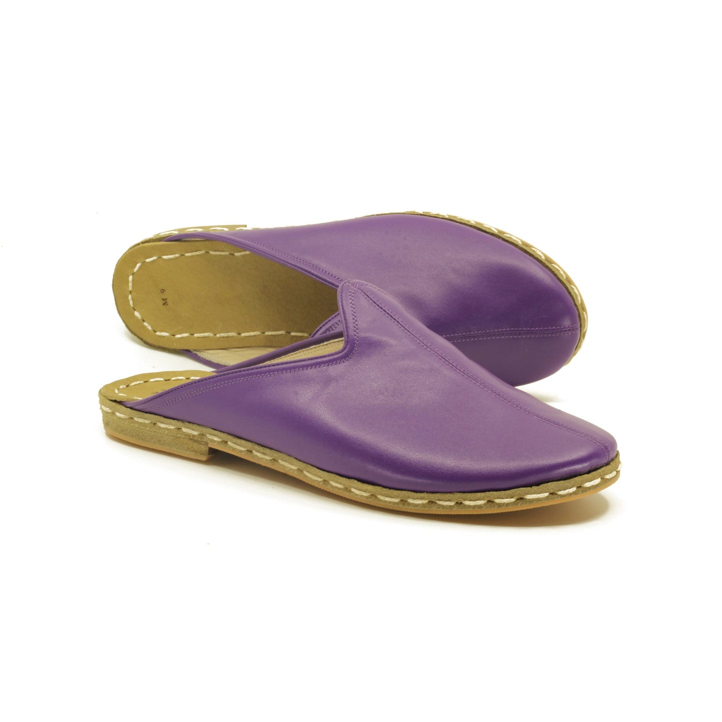 Close Toed Slippers - Purple Leather - Winter Slippers - Rubber Sole - For Women