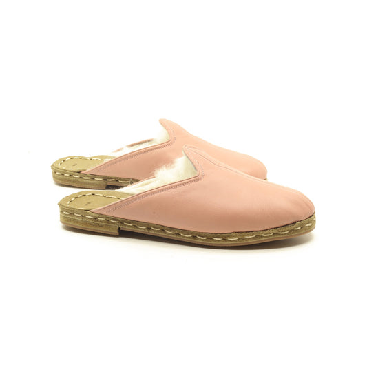 Winter Sheepskin Slippers Light Pink Women's-Nefes Shoes