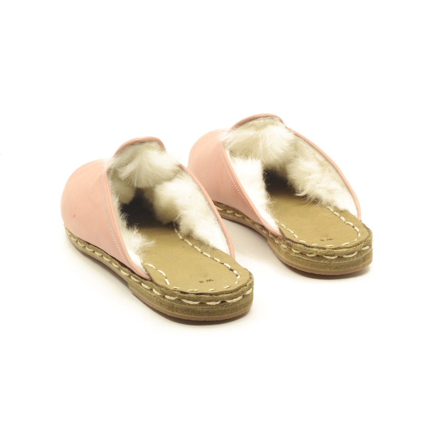 Winter Slippers  - Sheepskin slippers  - Close Toed Slippers - Light Pink Leather – Rubber Sole - For Women