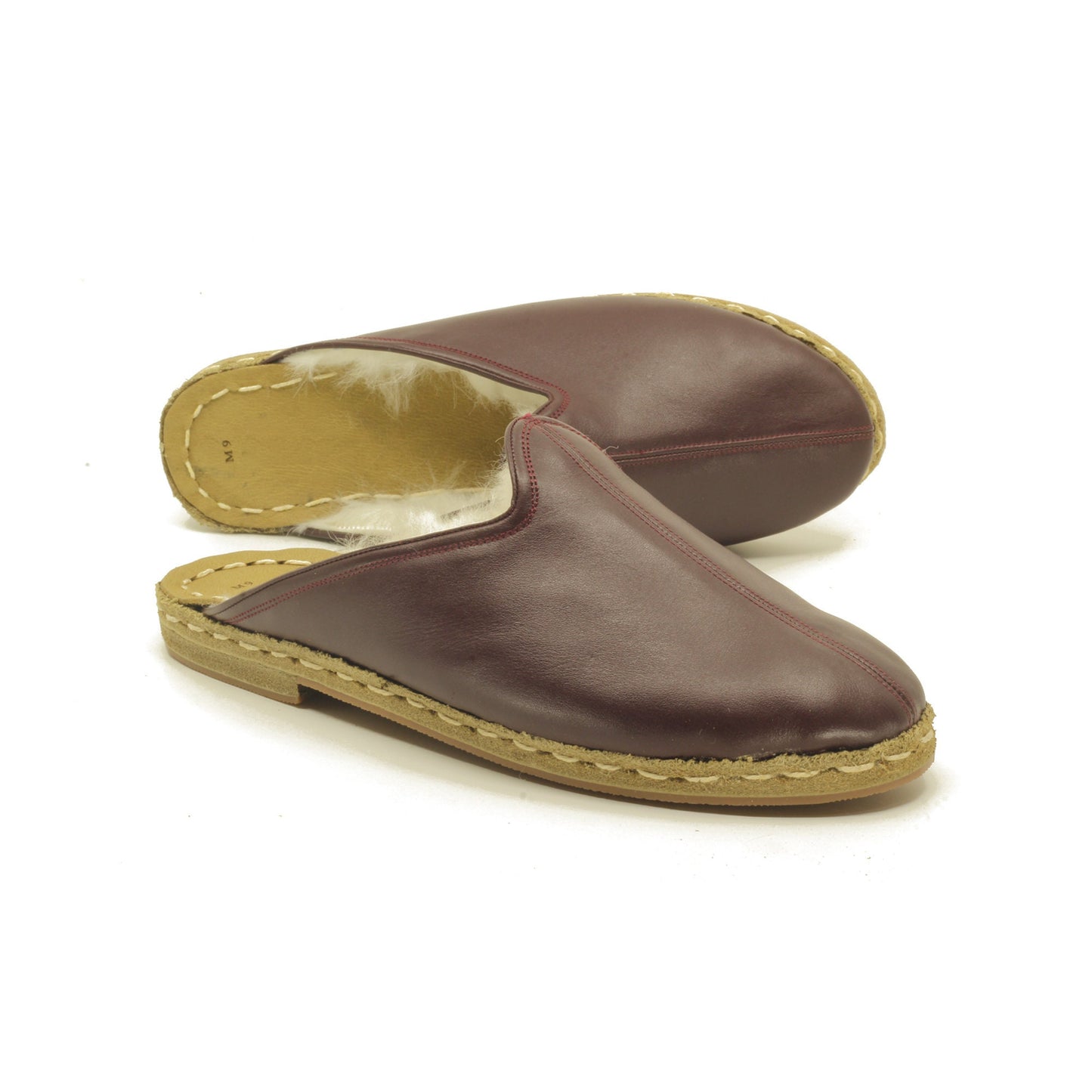 Winter Slippers  - Sheepskin slippers  - Close Toed Slippers - Bitter Brown Leather – Rubber Sole - For Women