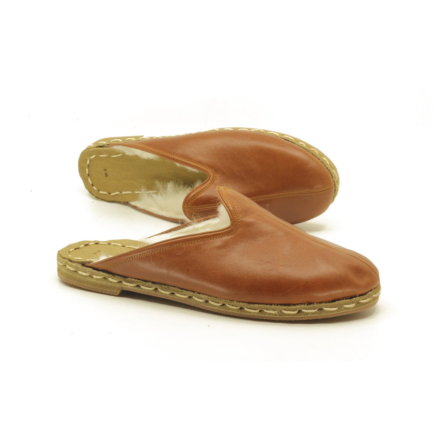 Winter Slippers  - Sheepskin slippers  - Close Toed Slippers - Antique Brown Leather – Rubber Sole - For Women