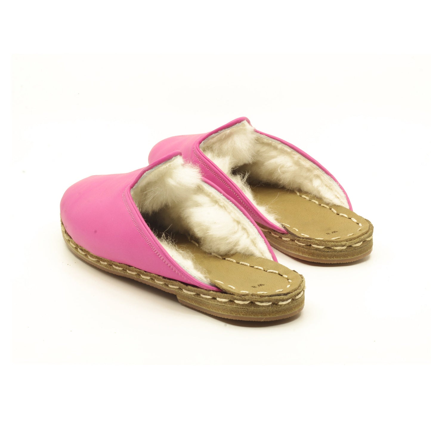 Winter Slippers  - Sheepskin slippers  - Close Toed Slippers - Pink Leather – Rubber Sole - For Women