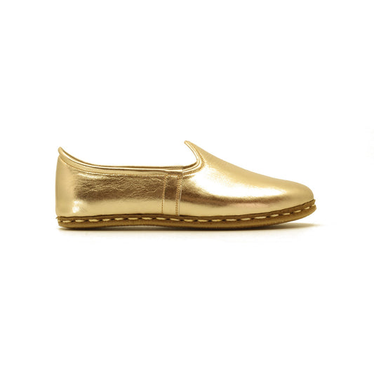 Handmade Bridal Shoes Shiny Gold Leather Yemeni Rubber Sole - Nefes Shoes
