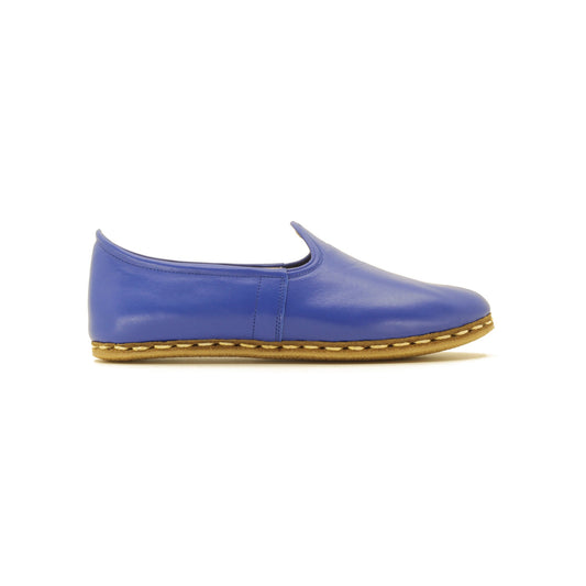 Blue Leather Handmade Loafer Shoes For Women - Nefes Shoes