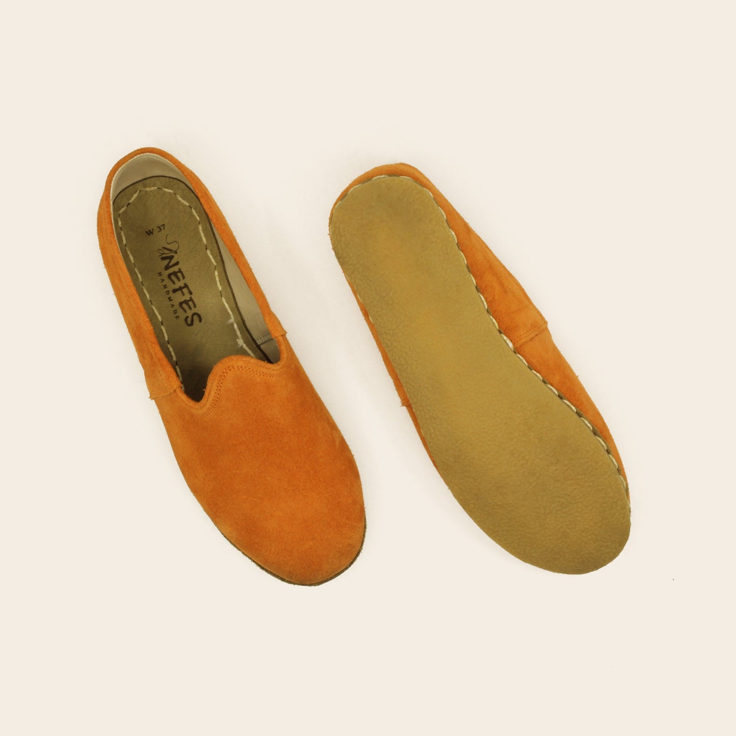 Orange Suede Leather Yemeni Shoes For Women - Nefes Shoes
