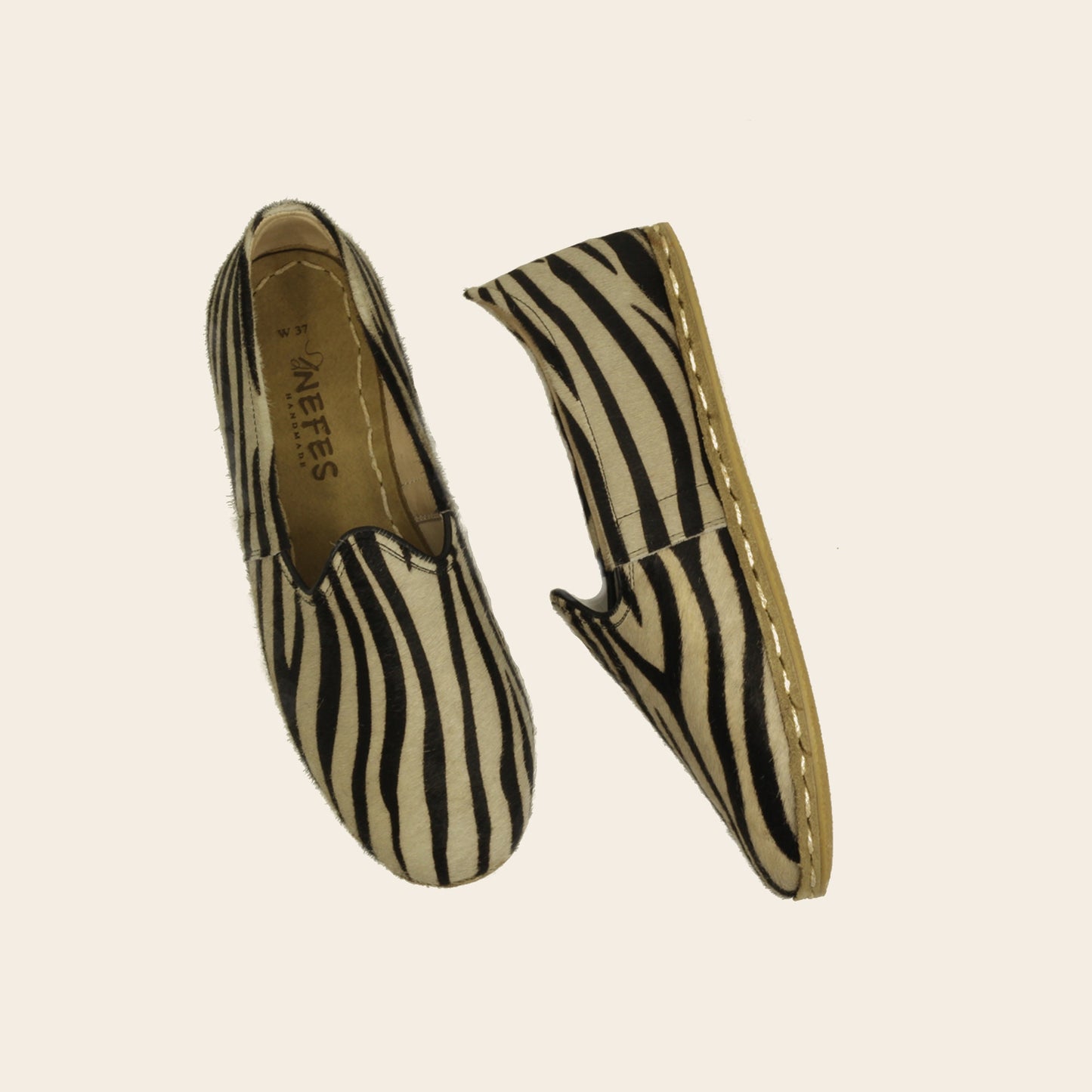 Women Shoes, Handmade Zebra Print Hairy Leather, Turkish Yemeni Rubber Sole