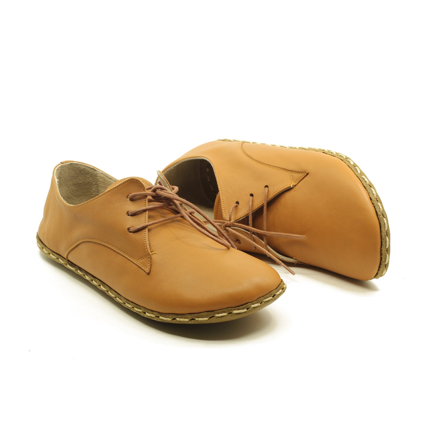 Men's Light Brown Barefoot Leather Shoes - Nefes
