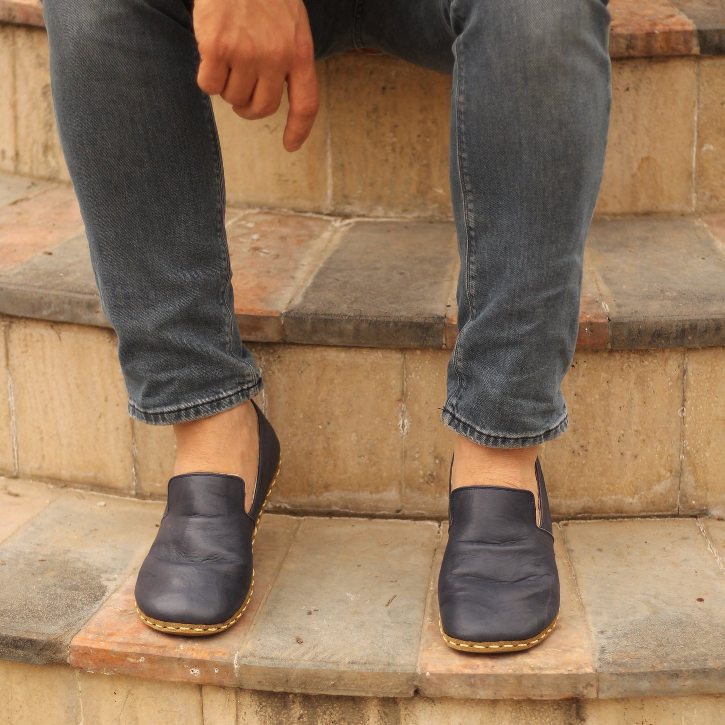 Men Barefoot Shoes, Handmade, Navy Blue Leather Shoes
